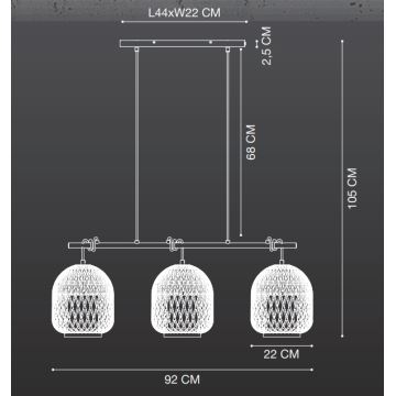 Nordlux - Lestenec na vrvici HISOKA 3xE27/40W/230V črna/bambus