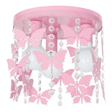 Otroška stropna svetilka ELZA metulji 3xE27/60W/230V roza