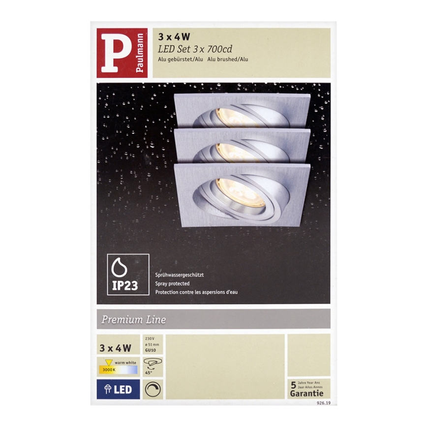 Paulmann 92619 - KOMPLET 3x LED Vgradna svetilka PREMIUM LINE 1xGU10-LED/4W/230V