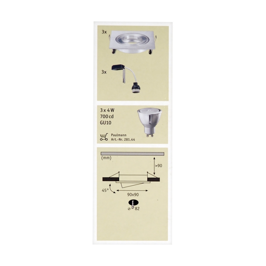 Paulmann 92619 - KOMPLET 3x LED Vgradna svetilka PREMIUM LINE 1xGU10-LED/4W/230V