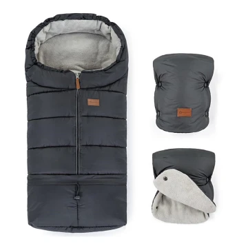 PETITE&MARS - SET Otroška spalna vreča 3v1 JIBOT + zimske rokavičke za voziček JASIE siva