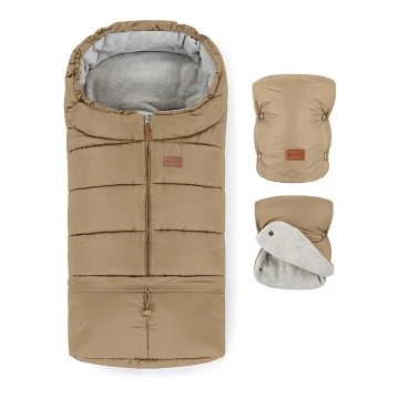 PETITE&MARS - SET Otroška spalna vreča 3v1 JIBOT + zimske rokavičke za voziček rjava