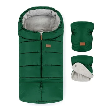 PETITE&MARS - SET Otroška spalna vreča 3v1 JIBOT + zimske rokavičke za voziček zelena