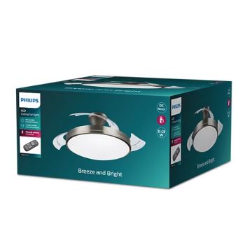 Philips-LED Stropna svetilka z ventilatorjem BLISS LED/35W/230V 5500/4000/2700K nikelj + Daljinski upravljalnik