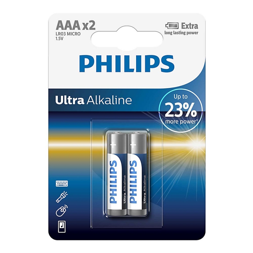 Philips LR03E2B/10 - 2 kom Alkalna baterija AAA ULTRA ALKALINE 1,5V 1250mAh