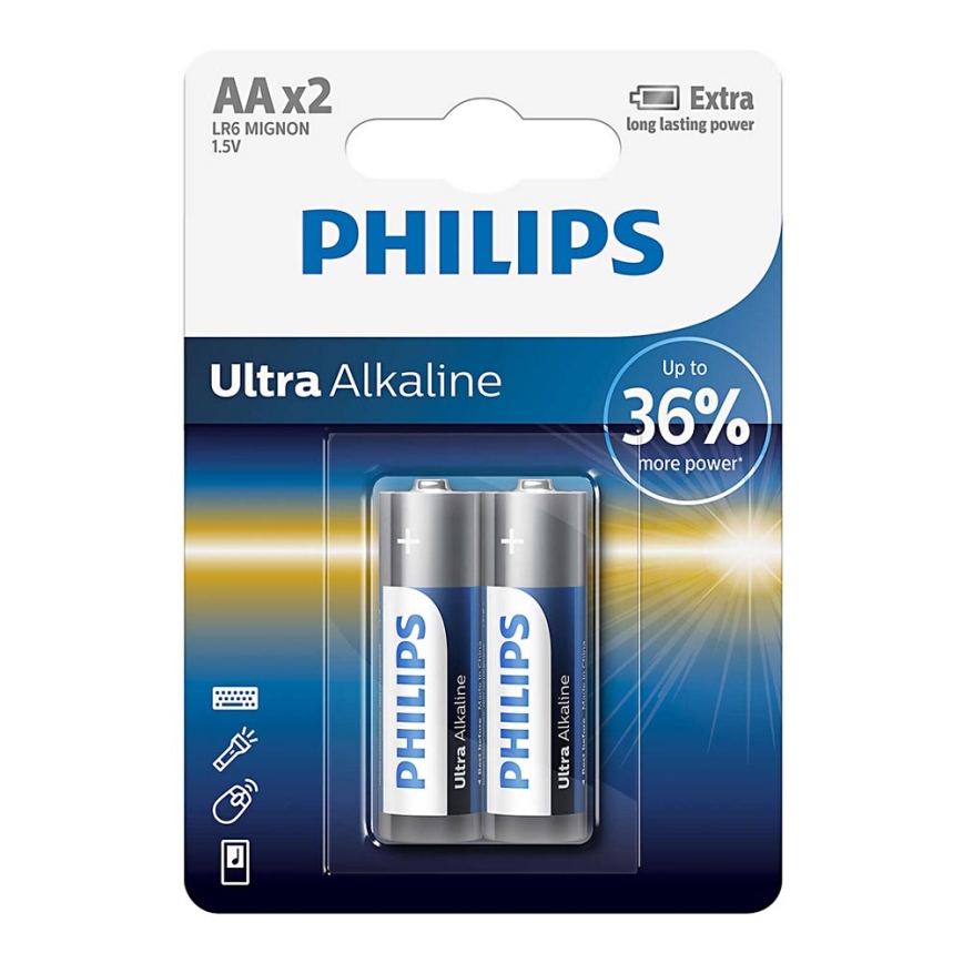 Philips LR6E2B/10 - 2 kom Alkalna baterija AA ULTRA ALKALINE 1,5V 2800mAh