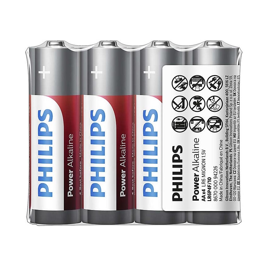 Philips LR6P4F/10 - 4 kom Alkalna baterija AA POWER ALKALINE 1,5V 2600mAh