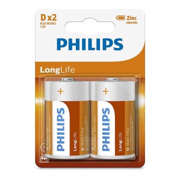 Philips R20L2B/10 - 2 kom Cink-kloridna baterija D LONGLIFE 1,5V 5000mAh