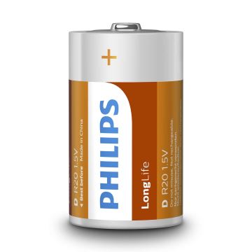 Philips R20L2F/10 - 2 kom Cink-kloridna baterija D LONGLIFE 1,5V 5000mAh