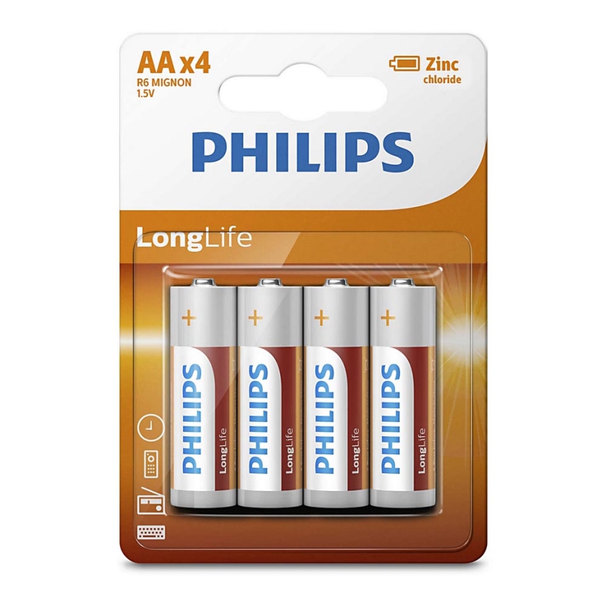 Philips R6L4B/10 - 4 kom Cink-kloridna baterija AA LONGLIFE 1,5V 900mAh