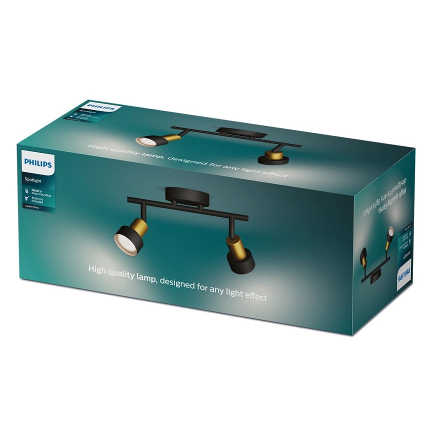 Philips - Reflektor CONDUIT 2xGU10/5W/230V črna/medenina