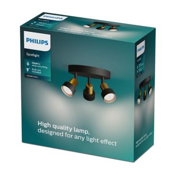 Philips - Reflektor CONDUIT 3xGU10/5W/230V črna/medenina