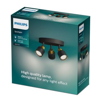 Philips - Reflektor NIALL 3xGU10/5W/230V črna/medenina