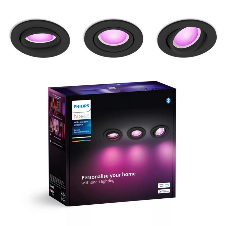 Philips - SET 3xLED RGBW Zatemnitvena vgradna svetilka Hue CENTURA 1xGU10/4,2W/230V 2000-6500K