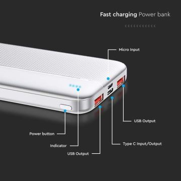 Power Bank Power Delivery 10000mAh/22,5W/5V srebrna