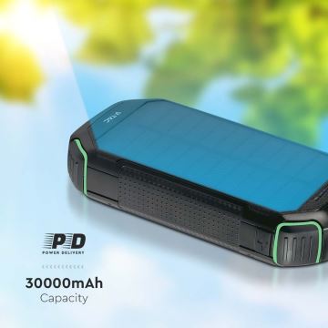 Power Bank solarni z lučko Power Delivery 30000mAh/20W/5V črna