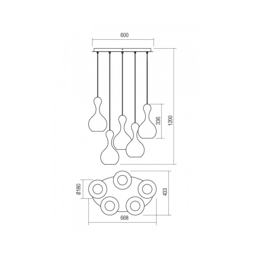 Redo 01-2263 - Lestenec na vrvici LOB 5xE27/42W/230V baker