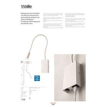 Redo 01-2755 - LED Stenska svetilka WALLIE LED/3W/230V USB CRI 90 črna