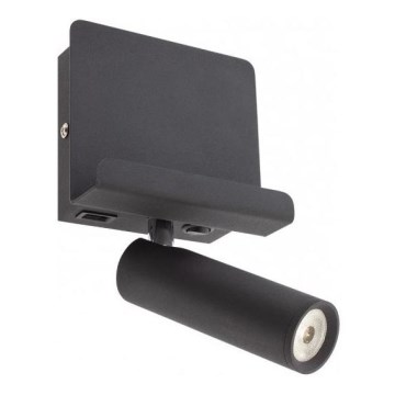 Redo 01-3084 - LED Stenski reflektor PANEL LED/3,5W/230V USB črna