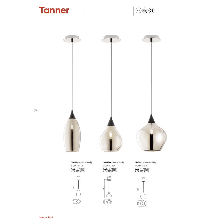 Redo 01-3191 - Lestenec na vrvici TANNER 1xE14/28W/230V pr. 20 cm