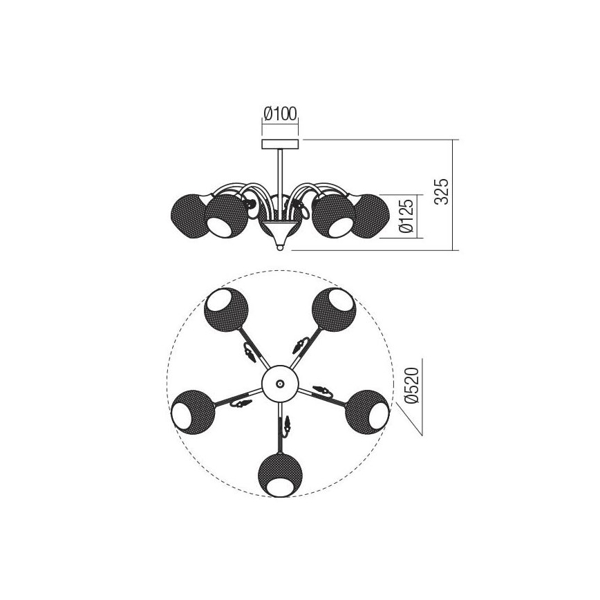 Redo 02-971 - Lestenec na drogu ASPERA 5xE14/28W/230V črna