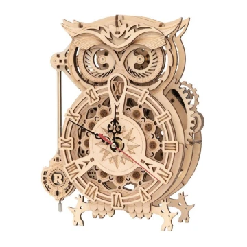 RoboTime - 3D lesena mehanična sestavljanka Owl clock