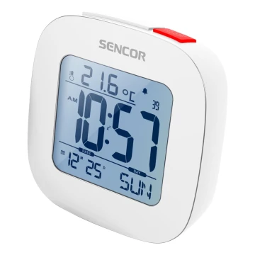 Sencor - Budilka z LCD zaslonom in termometrom 2xAAA bela