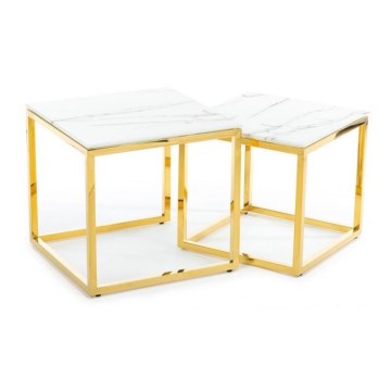 SET 2x Klubska mizica LIGHT 42x45 cm zlata/bela marmor