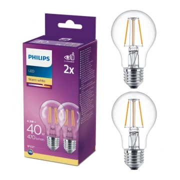 SET 2x LED Žarnica VINTAGE Philips A60 E27/4,3W/230V 2700K