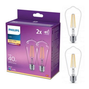 SET 2x LED Žarnica VINTAGE Philips ST64 E27/4,3W/230V 2700K