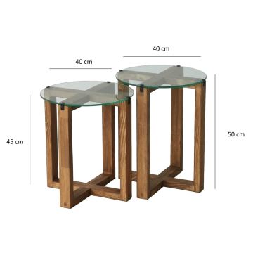 SET 2x Stranska mizica AMALFI pr. 40 cm rjava/prozorna