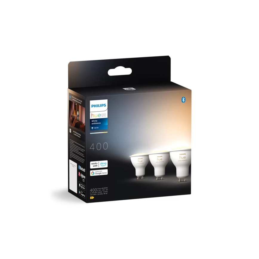 SET 3x LED Zatemnitvena žarnica Philips Hue WHITE AMBIANCE GU10/4,2W/230V 2200-6500K