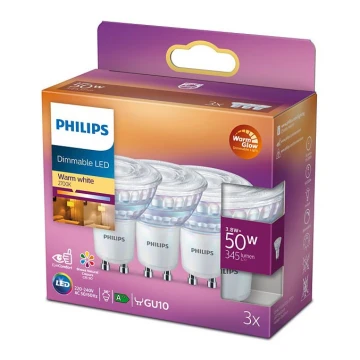 SET 3x LED Zatemnitvena žarnica Philips Warm Glow GU10/3,8W/230V 2200-2700K CRI 90