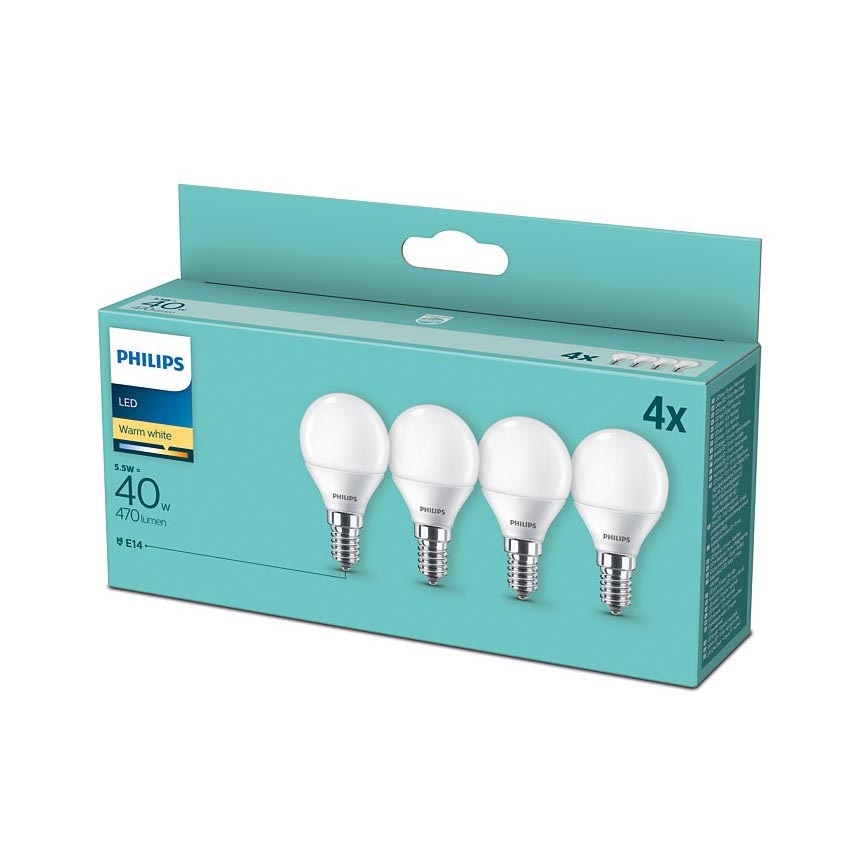 SET 4x LED Žarnica Philips P45 E14/5,5W/230V 2700K