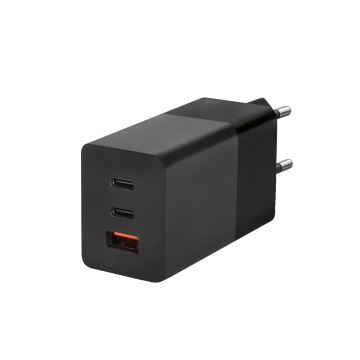 Adapter za hitro polnjenje GaN 2xUSB-C + 1xUSB-A 65W črna