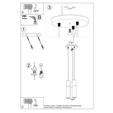 Lestenec na vrvici PABLO 3xGU10/40W/230V bela/bukev