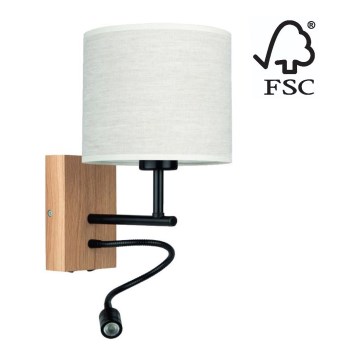 Stenska svetilka BOHO 1xE27/25W + LED/1W/230V hrast – FSC certifikat