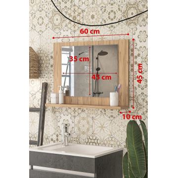 Stensko ogledalo s polica pr. 45x60 cm bor