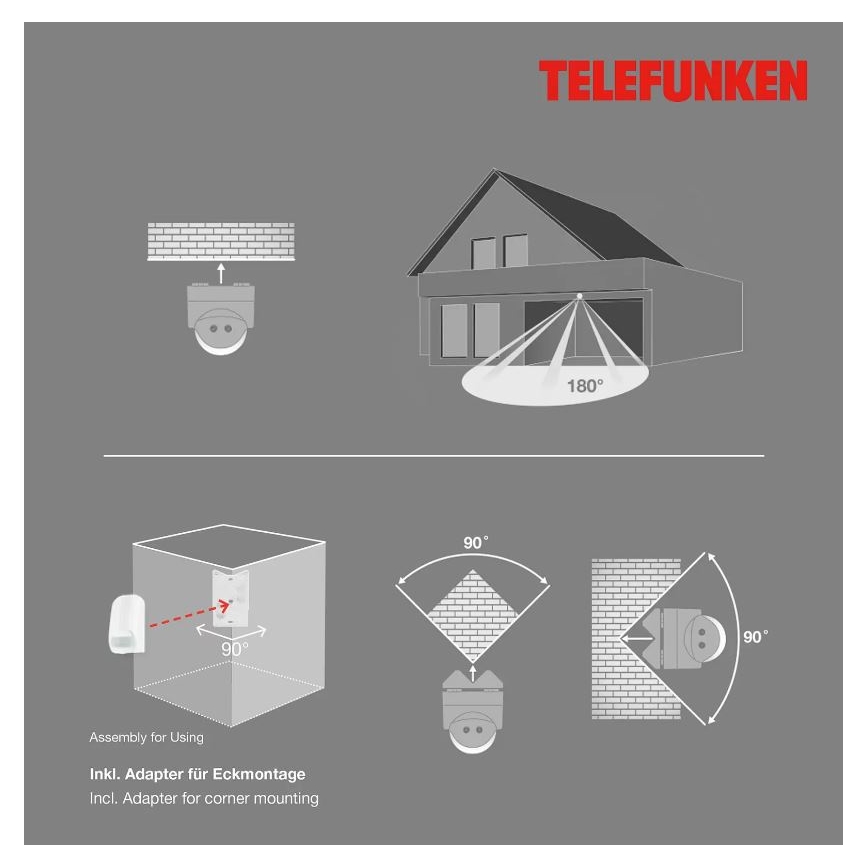 Telefunken 306506TF - Zunanji senzor gibanja 180° IP44 bela