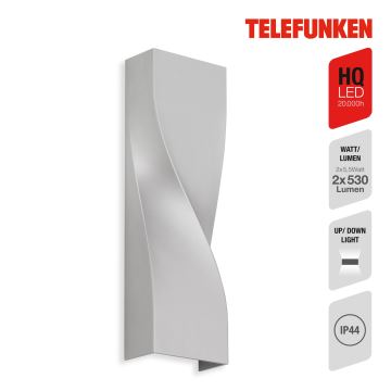 Telefunken 312704TF - LED Zunanja stenska svetilka 2xLED/5,5W/230V IP44 srebrna