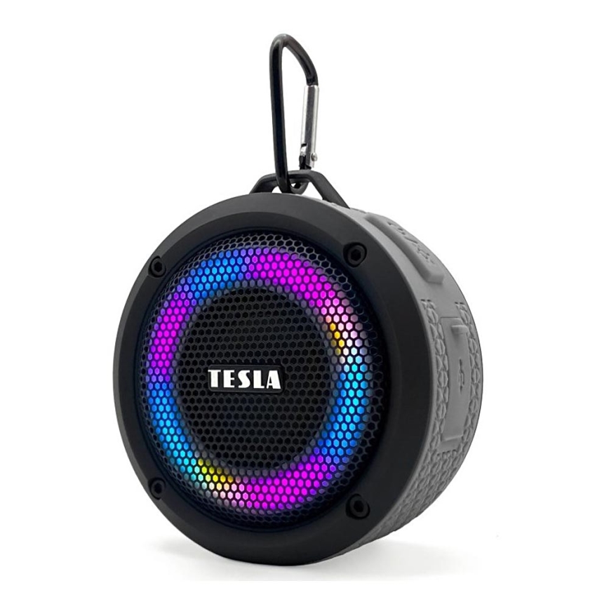 TESLA Electronics - LED RGB Brezžični zvočnik 5W/1200 mAh/3,7V IPX7 siva