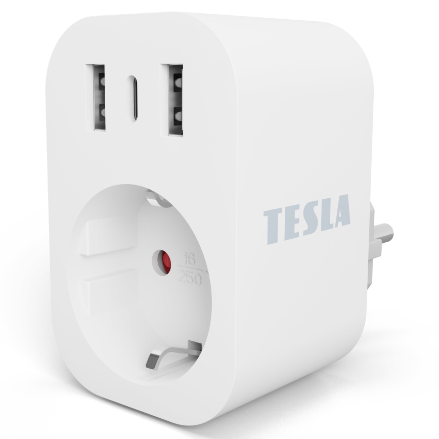 TESLA Smart - Pametna vtičnica 3680W/230V/16A Type F/E 2xUSB-A + 1xUSB-C Wi-Fi