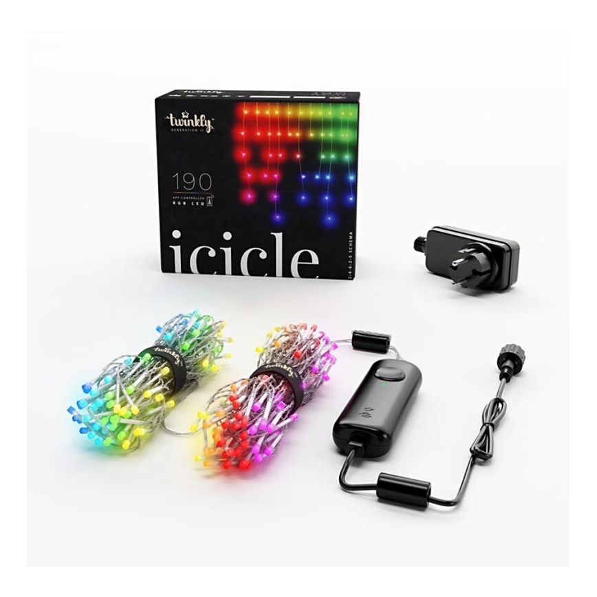 Twinkly - LED RGB Zatemnitvena zunanja Božična zavesa ICICLE 190xLED 11,5m IP44 Wi-Fi