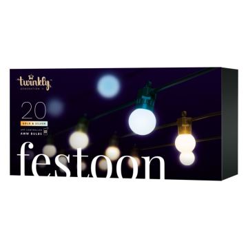 Twinkly - LED Zatemnitvena zunanja Dekorativna veriga FESTOON 20xLED 14m IP44 Wi-Fi