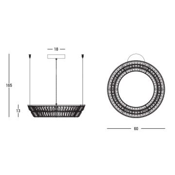 Zambelis 23046 - LED Zatemnitven kristal lestenec na vrvici LED/38W/230V CRI 90 3000K pr. 60 cm medenina