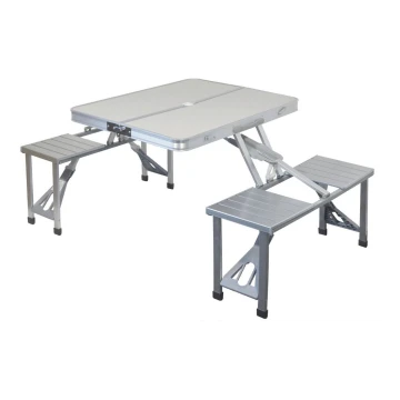 Zložljiva miza za kampiranje s stoli bela/krom